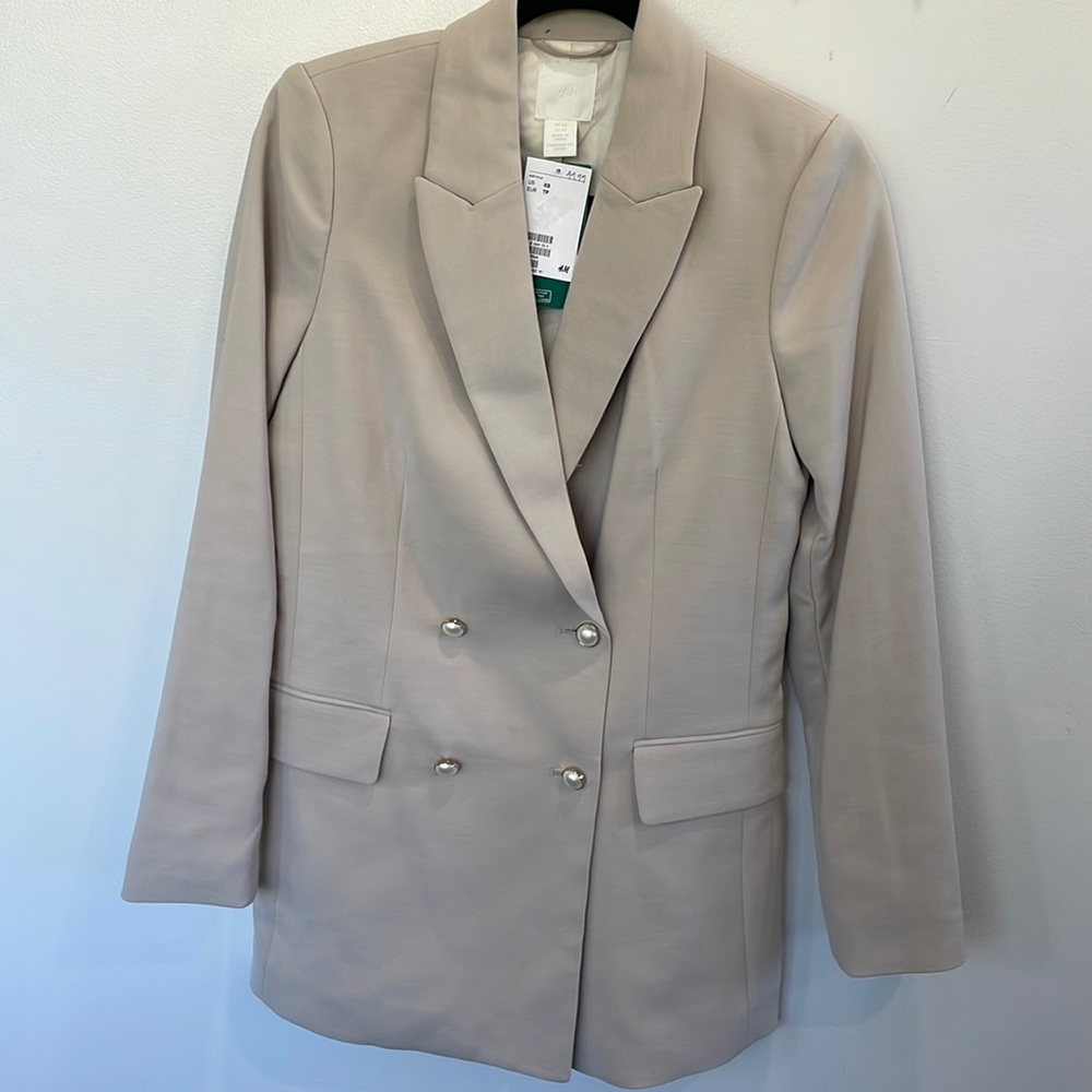 NWT H & M beige double breasted oversized work career office church blazer XS